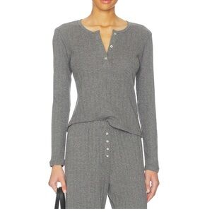 LESET Pointelle Long Sleeve Henley in Granite size small